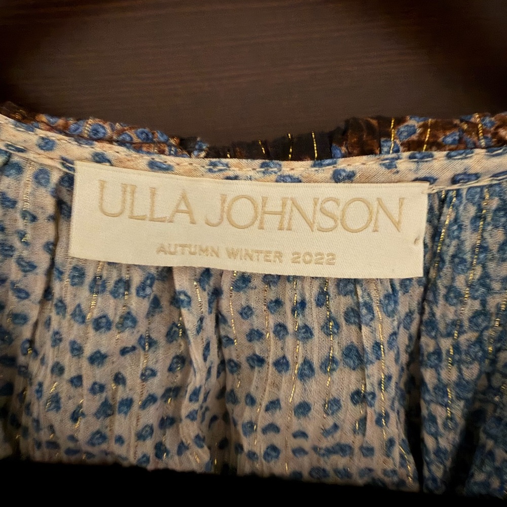 Ulla Johnson Blue and Cream Ruffled Blouse (never worn) - Picture 2 of 3